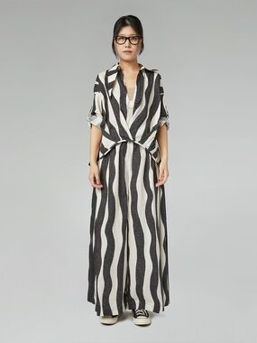 WENDY TRENDY Wave Striped Super Wide Leg Trousers Made in Italy One Size VGUC